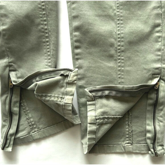 Anthropologie Jefferson Moto Cargo Pants Womens Sz 32 14 Green Ankle Zip Stretch - Picture 10 of 15